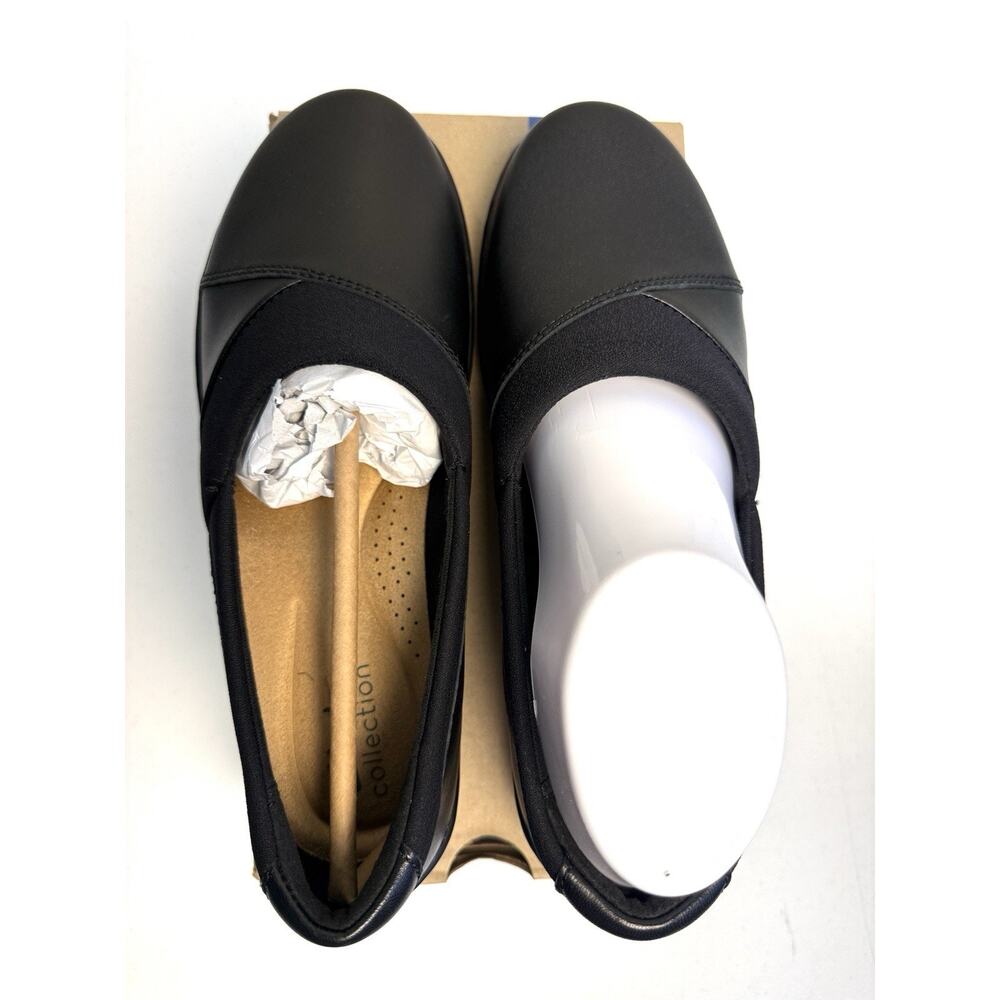 Clarks Cora Charm Black Leather Comfort Slip On Shoes Women’s 7W Wide NEW - Picture 5 of 9